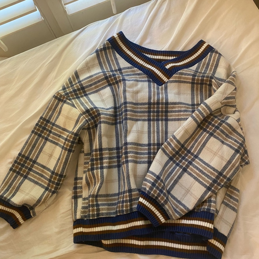 Duwnie - V-Neck Plaid Sweater/ Long Sleeve Turtleneck T-Shirt